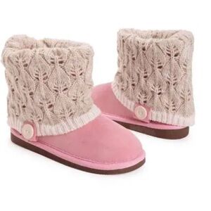 Muk Luks Pink and Cream Knit Cuff Boots